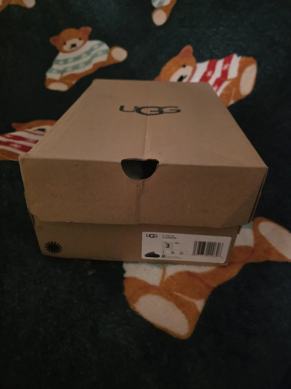 UGG Black Slip-On Kids Slipper with Gray Fur Collar